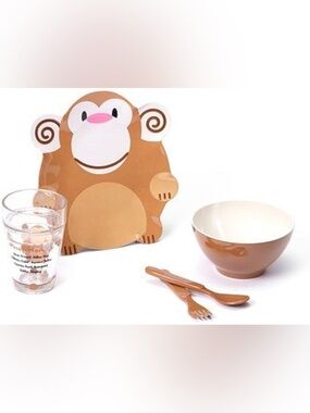 NEW Monkey Kids Melamine Mealtime Set Bowl Plate Cup Spoon Fork